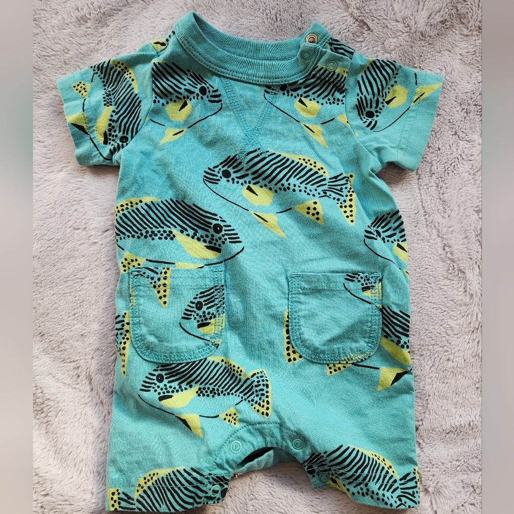 0-3mos Tea Collection Coastal Fish Pocket Romper